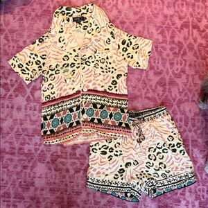 PatBO Pink and Cream Patterned Pajama Set
